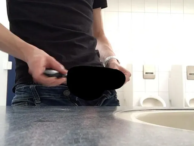 shaving my balls and wanking my dick in public restroom - do you dare?